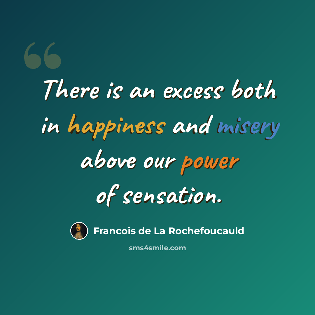 “There is an excess both in happiness and misery above our power of sensation.” quote by Francois de La Rochefoucauld