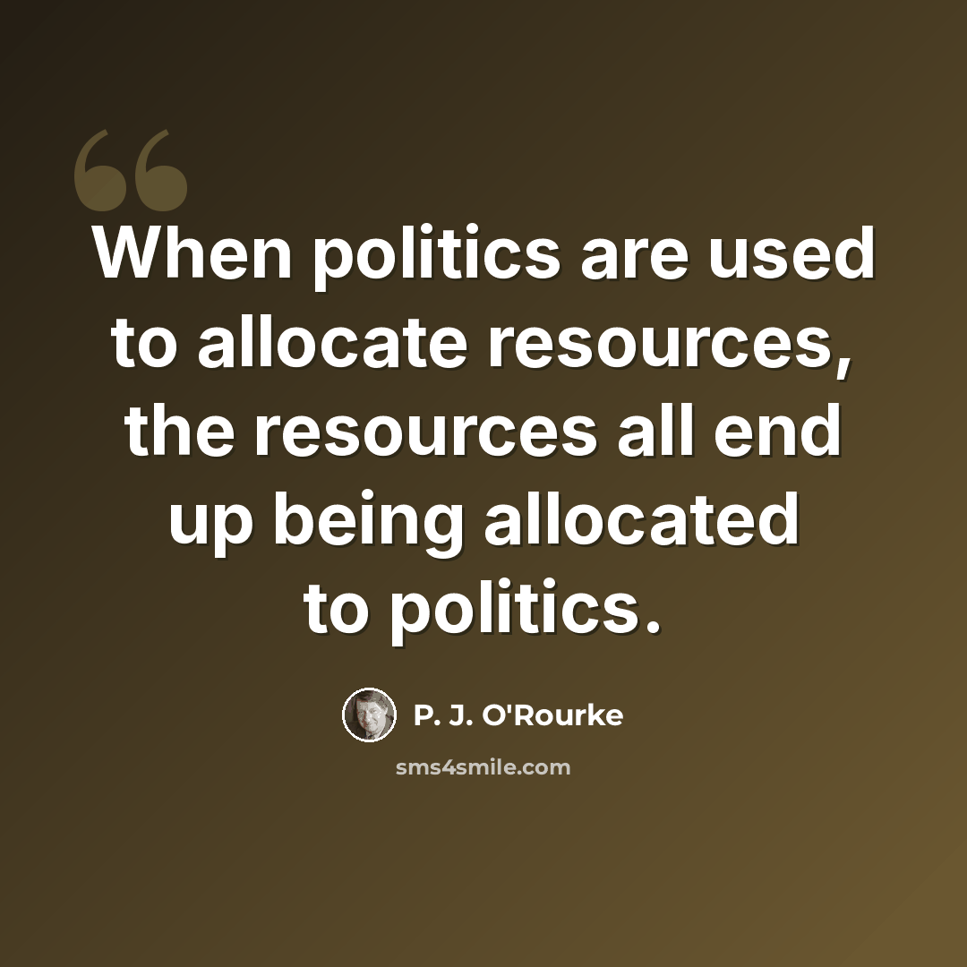 “When politics are used to allocate resources, the resources all end up being allocated to politics.” quote by P. J. O'Rourke