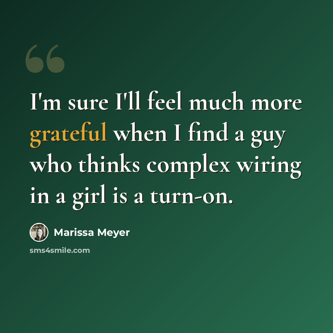 “I'm sure I'll feel much more grateful when I find a guy who thinks complex wiring in a girl is a turn-on.” quote by Marissa Meyer