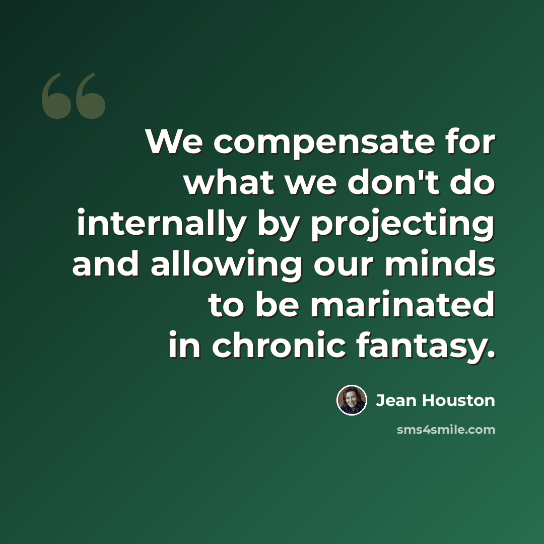 “We compensate for what we don't do internally by projecting and allowing our minds to be marinated in chronic fantasy.” quote by Jean Houston