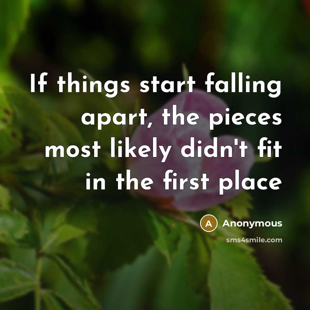 “If things start falling apart, the pieces most likely didn't fit in the first place” quote by Anonymous