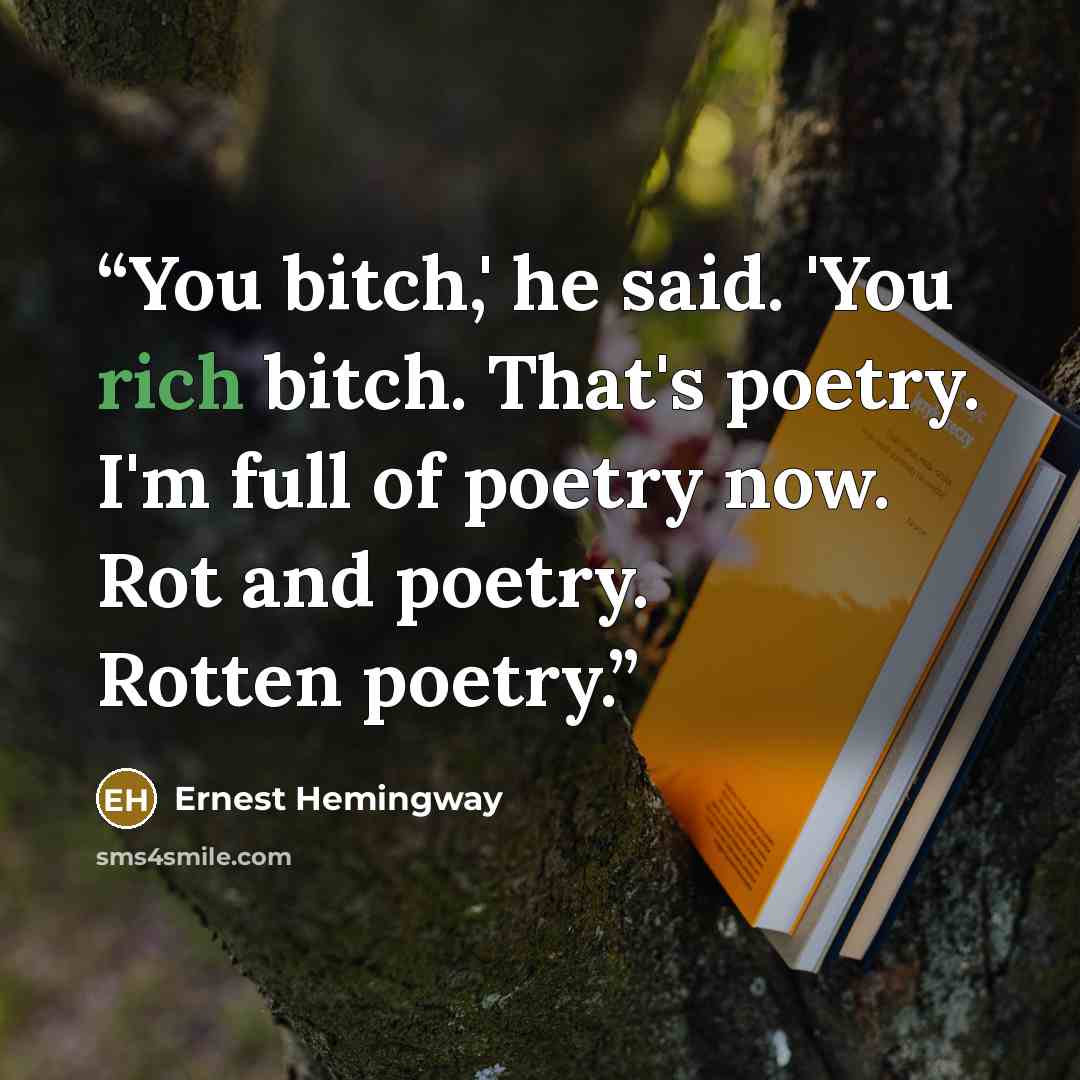 “You bitch,' he said. 'You rich bitch. That's poetry. I'm full of poetry now. Rot and poetry. Rotten poetry.” quote by Ernest Hemingway
