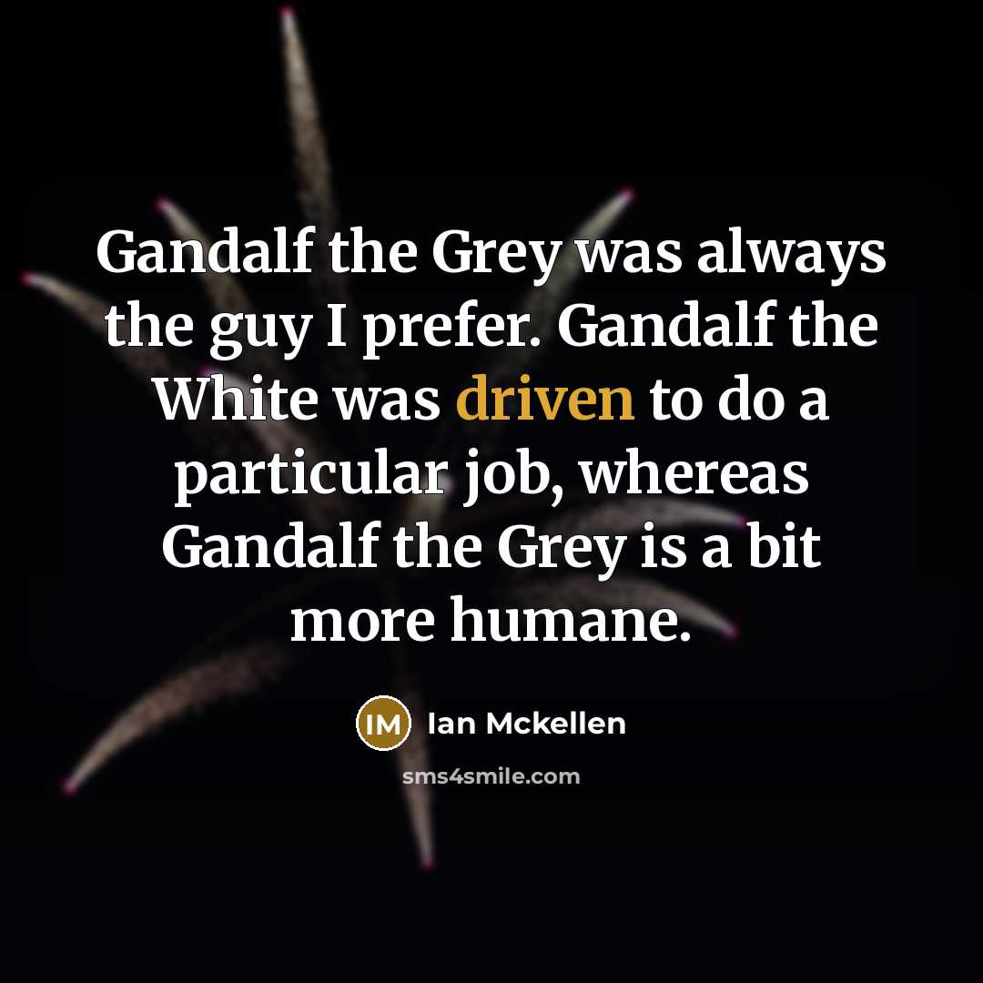 “Gandalf the Grey was always the guy I prefer. Gandalf the White was driven to do a particular job, whereas Gandalf the Grey is a bit more humane.” quote by Ian Mckellen