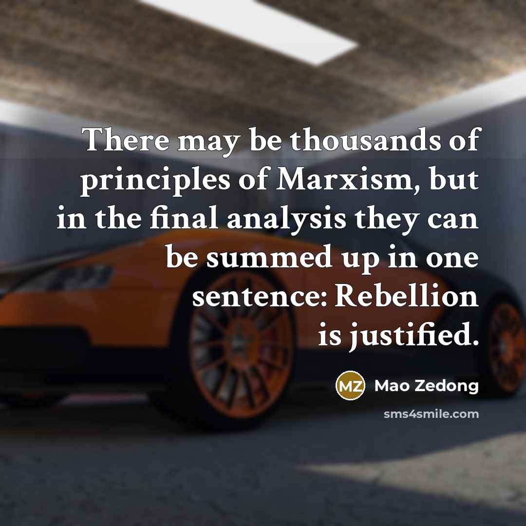 “There may be thousands of principles of Marxism, but in the final analysis they can be summed up in one sentence: Rebellion is justified.” quote by Mao Zedong