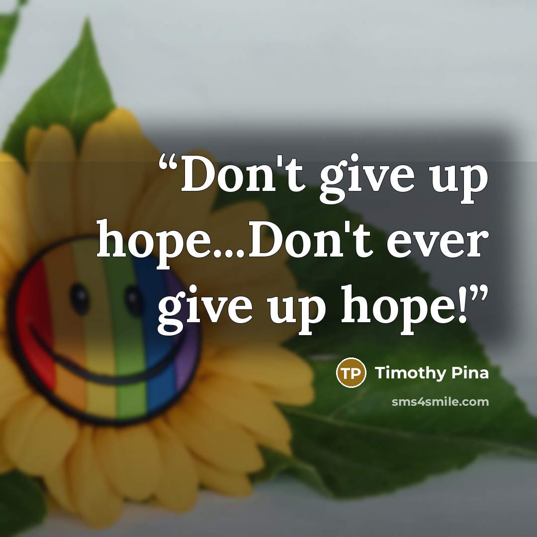 “Don't give up hope...Don't ever give up hope!” quote by Timothy Pina