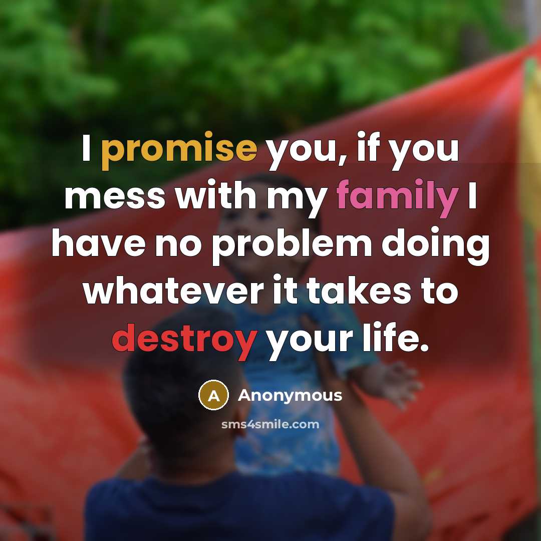 “I promise you, if you mess with my family I have no problem doing whatever it takes to destroy your life.” quote by Anonymous