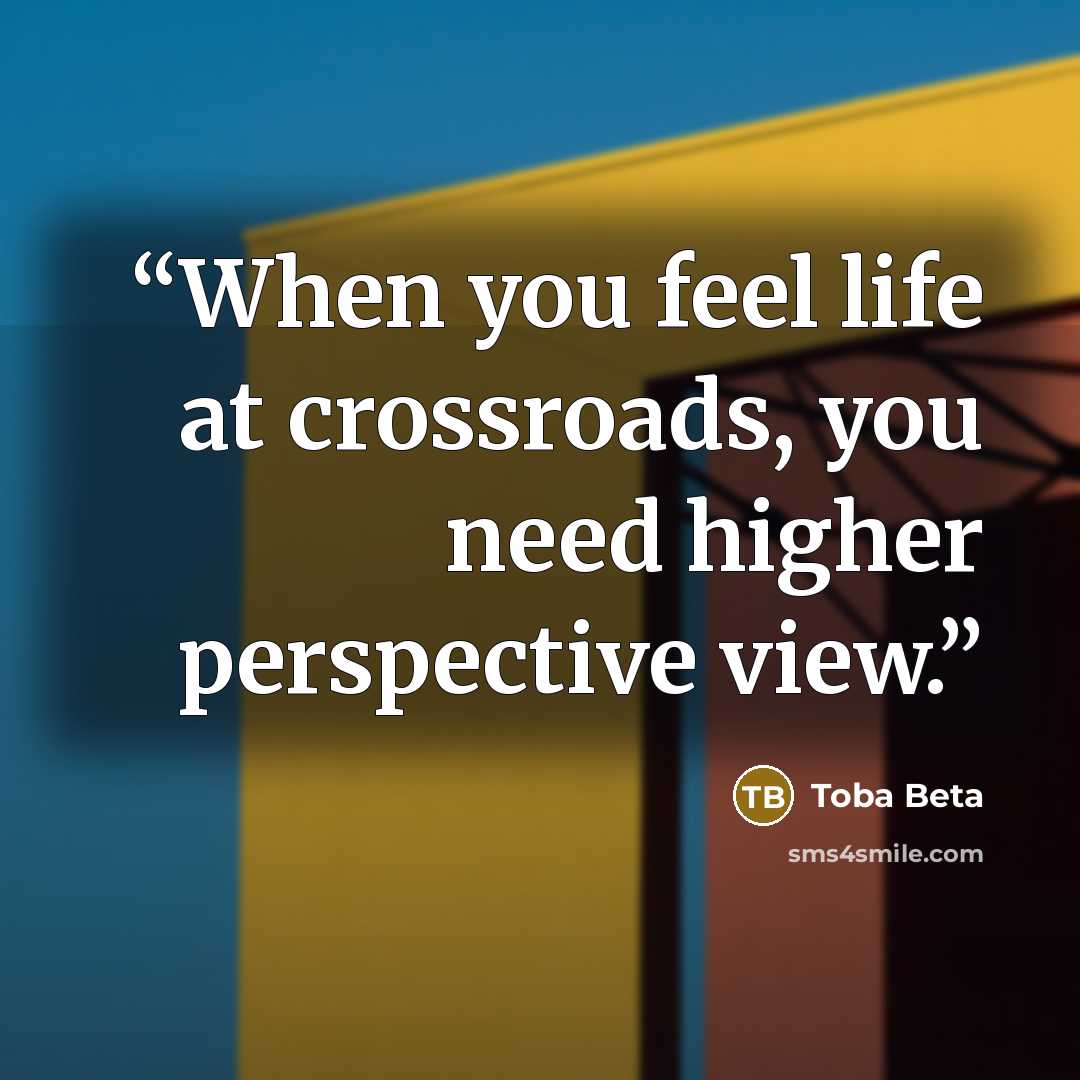 “When you feel life at crossroads, you need higher perspective view.” quote by Toba Beta
