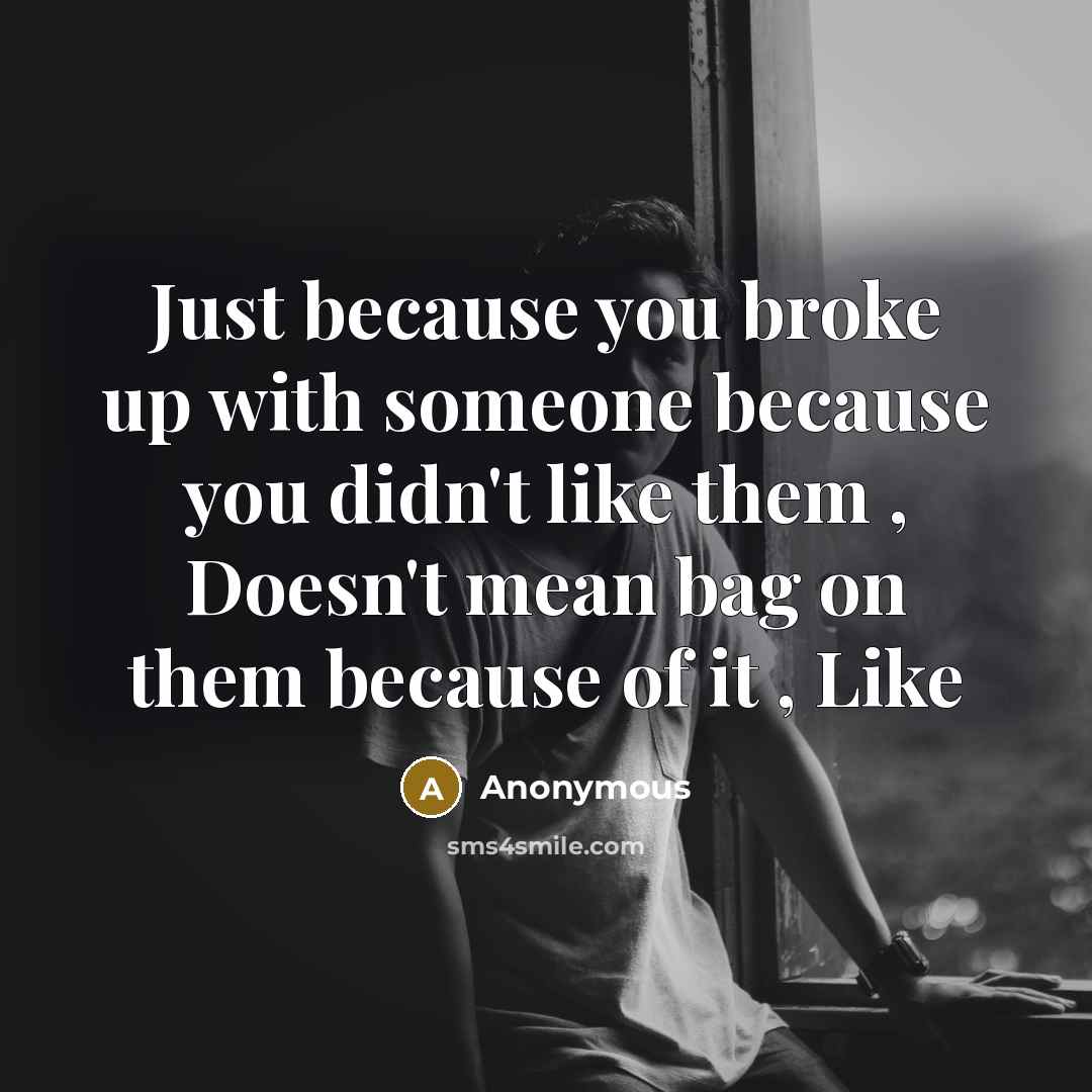 “Just because you broke up with someone because you didn't like them , Doesn't mean bag on them because of it , Like” quote by Anonymous