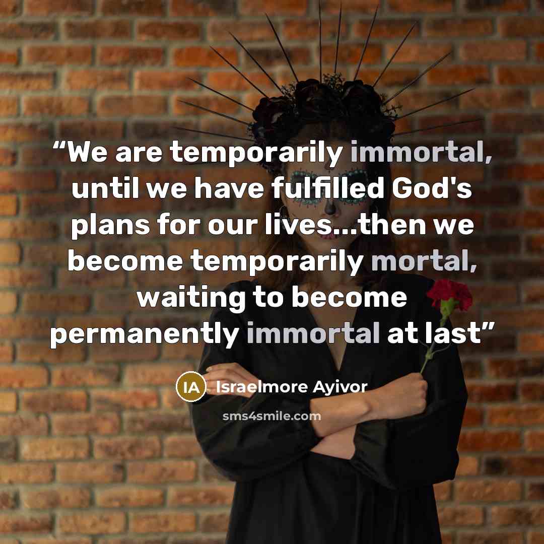 “We are temporarily immortal, until we have fulfilled God's plans for our lives...then we become temporarily mortal, waiting to become permanently immortal at last” quote by Israelmore Ayivor