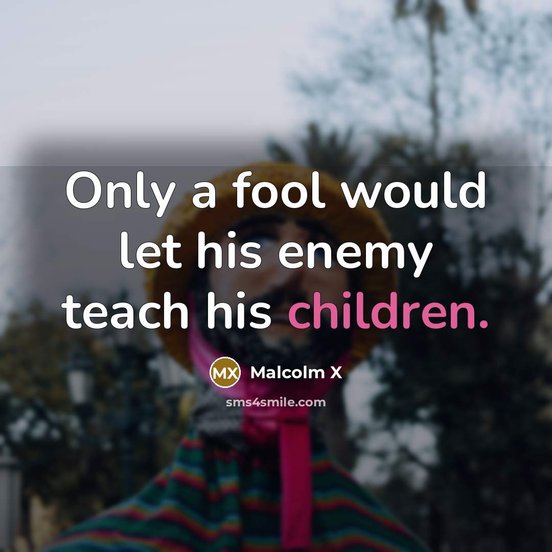 “Only a fool would let his enemy teach his children.” quote by Malcolm X