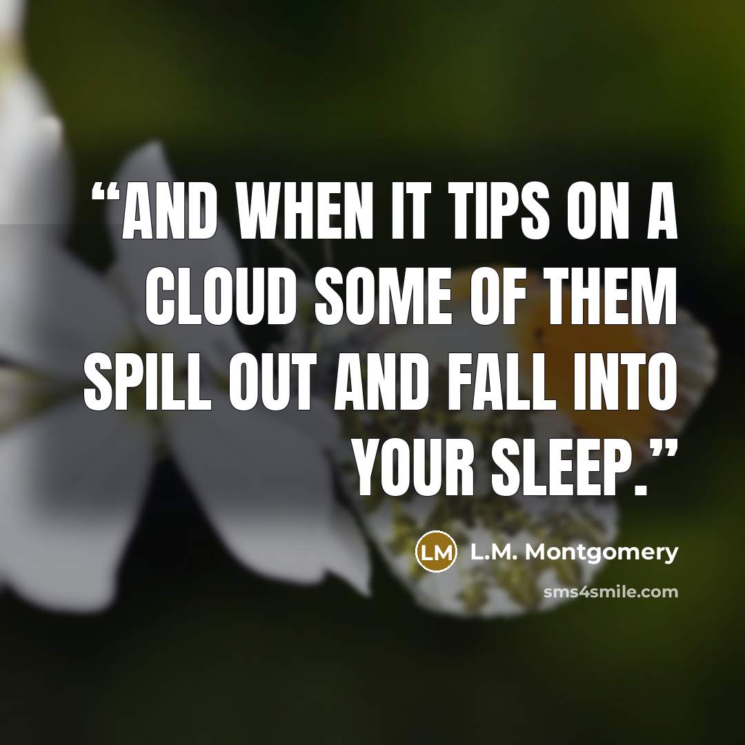 “And when it tips on a cloud some of them spill out and fall into your sleep.” quote by L.M. Montgomery