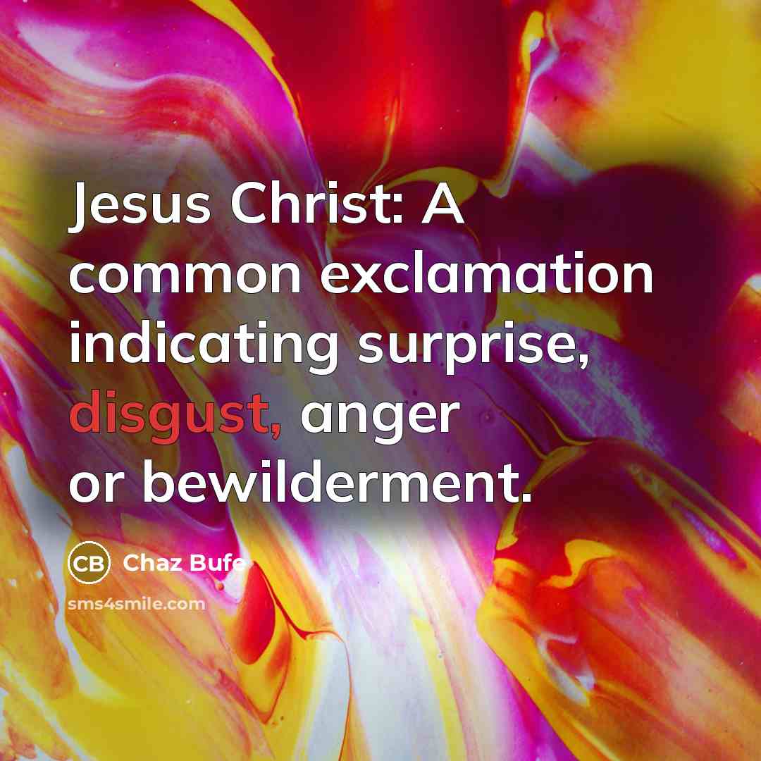 “Jesus Christ: A common exclamation indicating surprise, disgust, anger or bewilderment.” quote by Chaz Bufe