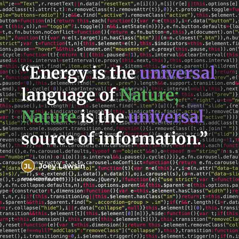 “Energy is the universal language of Nature; Nature is the universal source of information.” quote by Joey Lawsin