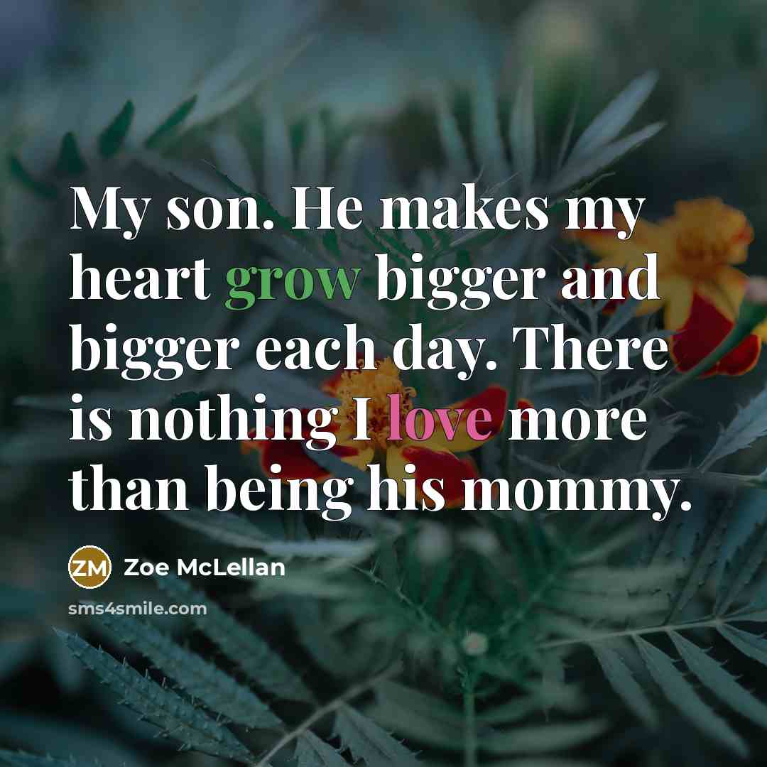 “My son. He makes my heart grow bigger and bigger each day. There is nothing I love more than being his mommy.” quote by Zoe McLellan
