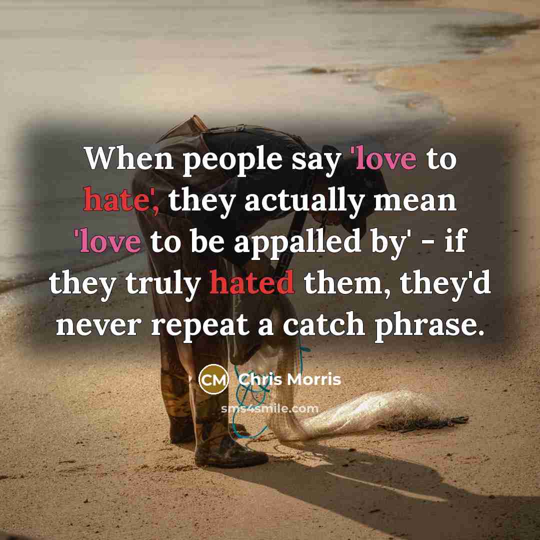 “When people say 'love to hate', they actually mean 'love to be appalled by' - if they truly hated them, they'd never repeat a catch phrase.” quote by Chris Morris