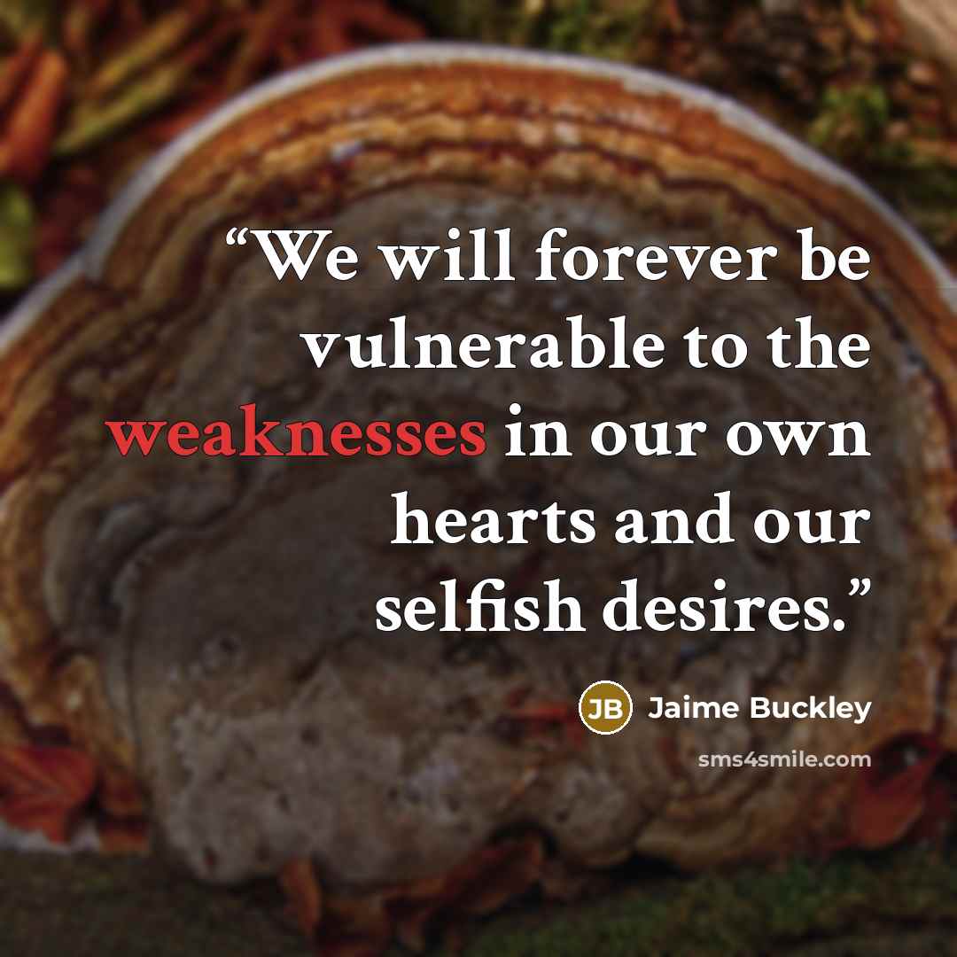 “We will forever be vulnerable to the weaknesses in our own hearts and our selfish desires.” quote by Jaime Buckley
