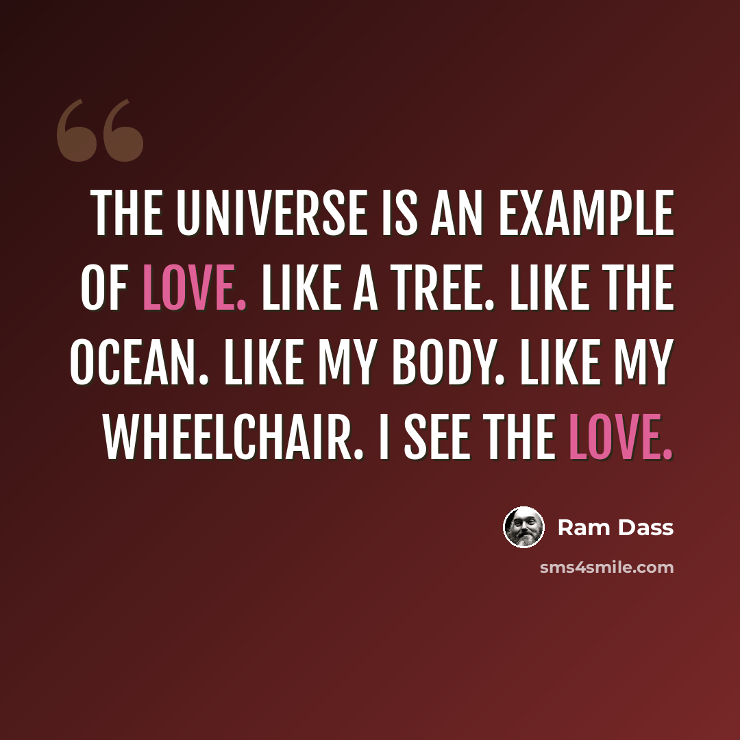 “The universe is an example of love. Like a tree. Like the ocean. Like my body. Like my wheelchair. I see the love.” quote by Ram Dass