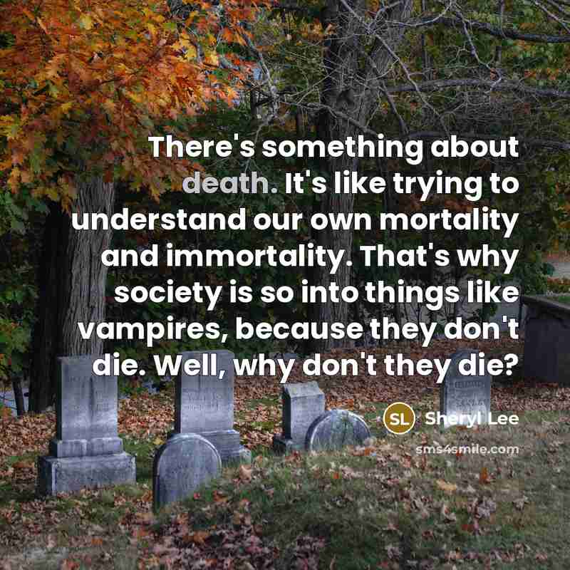 “There's something about death. It's like trying to understand our own mortality and immortality. That's why society is so into things like vampires, because they don't die. Well, why don't they die?” quote by Sheryl Lee