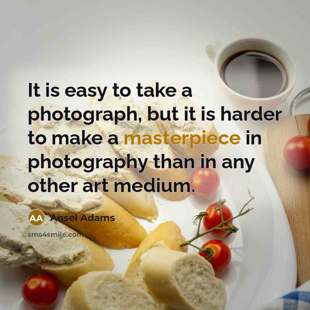 “It is easy to take a photograph, but it is harder to make a masterpiece in photography than in any other art medium.” quote by Ansel Adams