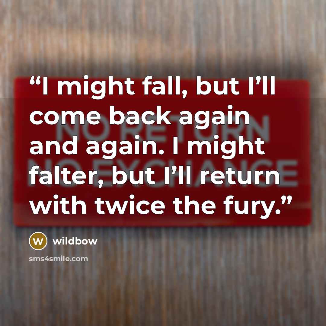 “I might fall, but I’ll come back again and again. I might falter, but I’ll return with twice the fury.” quote by wildbow
