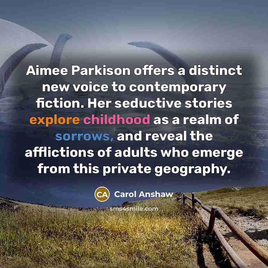 “Aimee Parkison offers a distinct new voice to contemporary fiction. Her seductive stories explore childhood as a realm of sorrows, and reveal the afflictions of adults who emerge from this private geography.” quote by Carol Anshaw