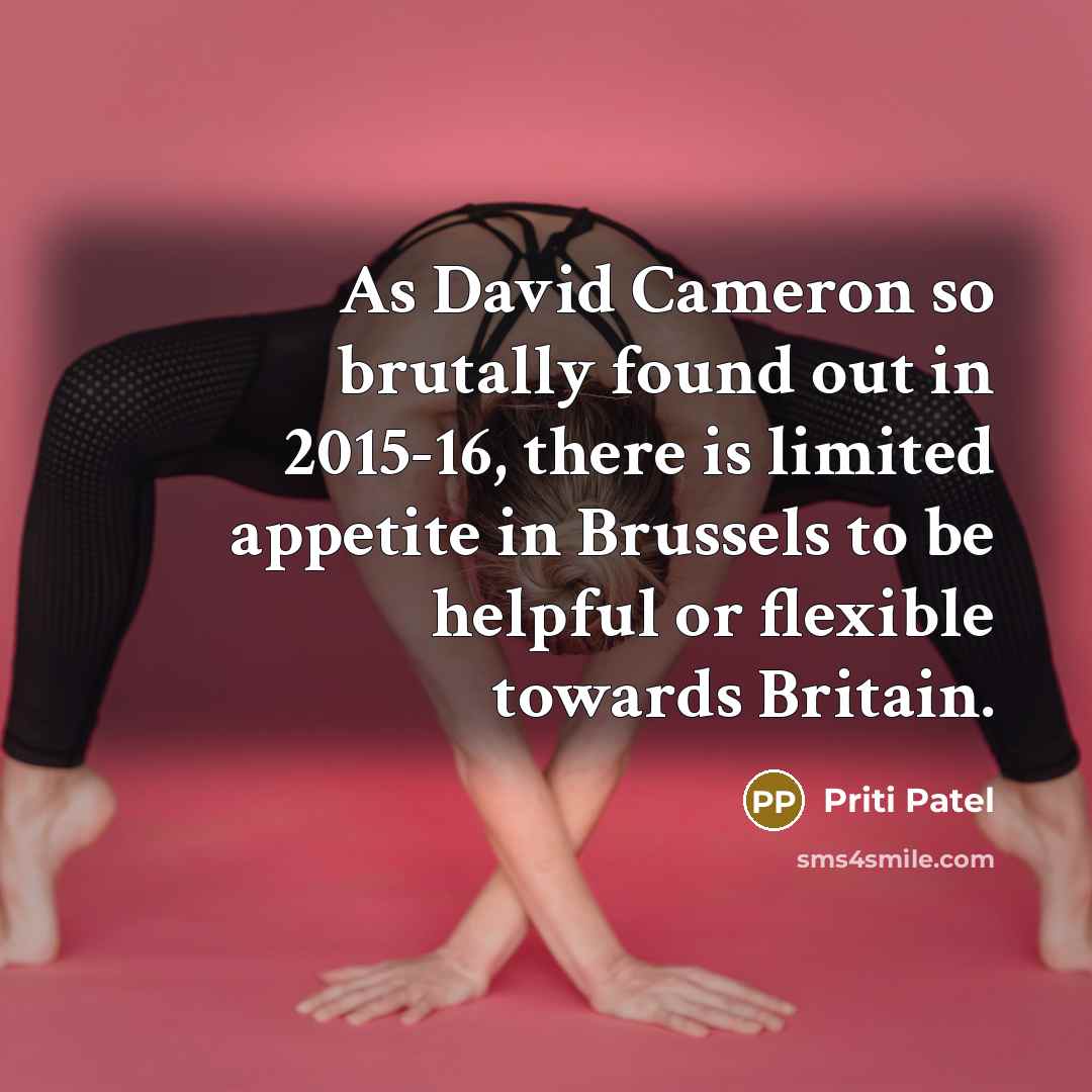 “As David Cameron so brutally found out in 2015-16, there is limited appetite in Brussels to be helpful or flexible towards Britain.” quote by Priti Patel