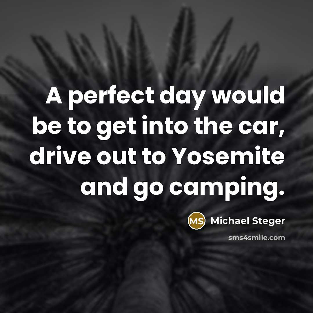 “A perfect day would be to get into the car, drive out to Yosemite and go camping.” quote by Michael Steger