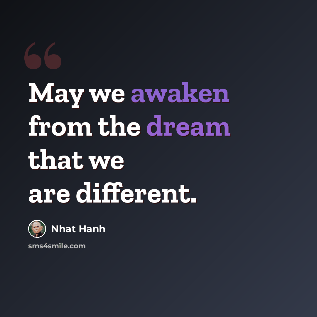 “May we awaken from the dream that we are different.” quote by Nhat Hanh