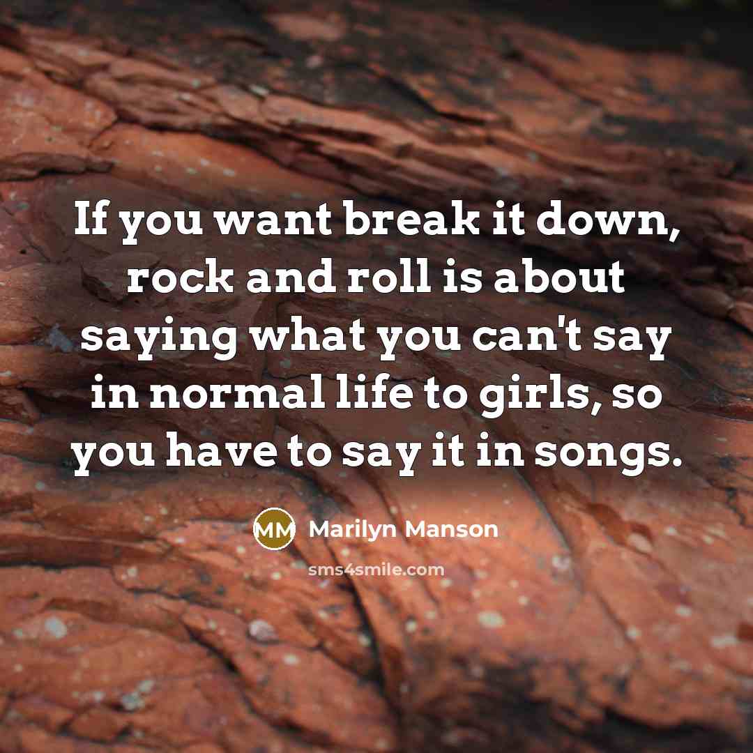 “If you want break it down, rock and roll is about saying what you can't say in normal life to girls, so you have to say it in songs.” quote by Marilyn Manson