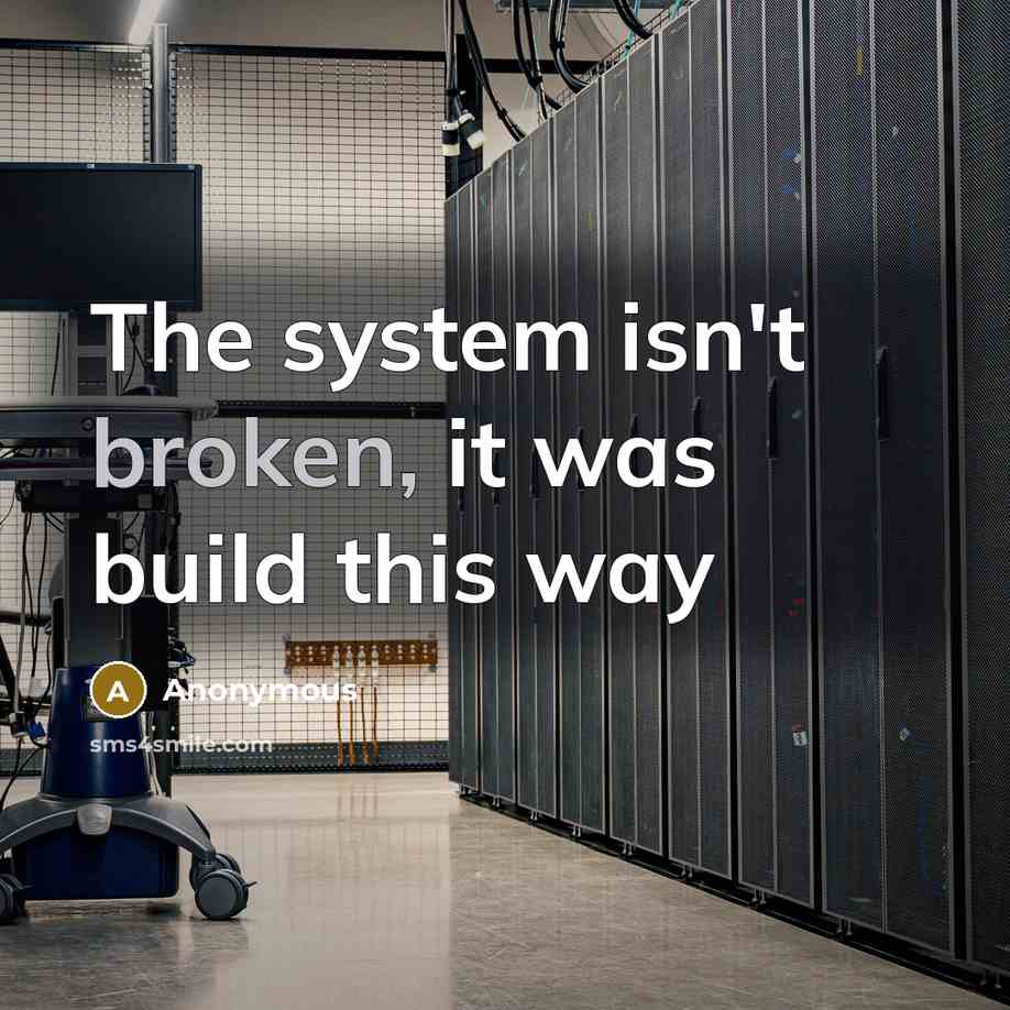“The system isn't broken, it was build this way” quote by Anonymous