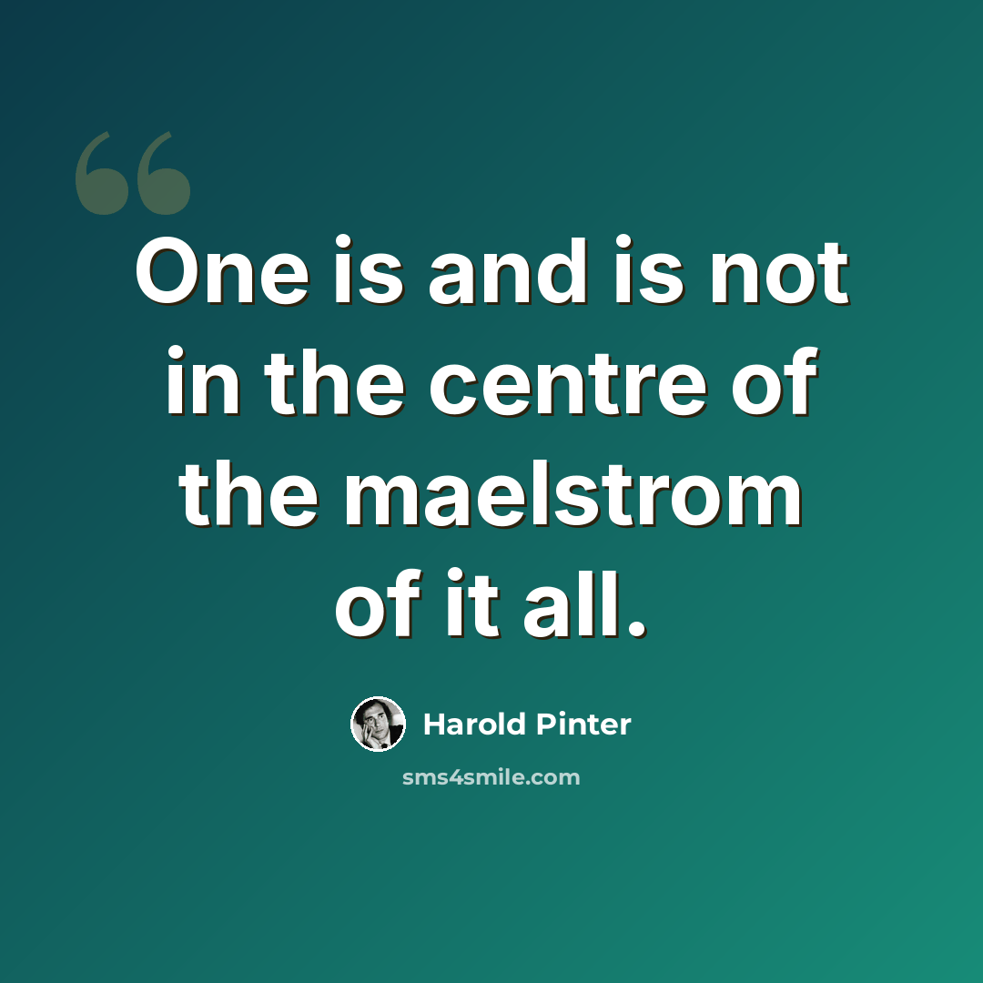 “One is and is not in the centre of the maelstrom of it all.” quote by Harold Pinter