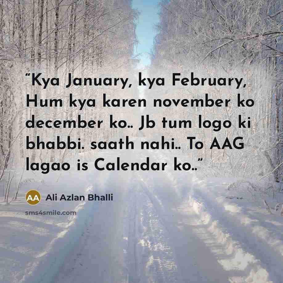 “Kya January, kya February, Hum kya karen november ko december ko.. Jb tum logo ki bhabbi. saath nahi.. To AAG lagao is Calendar ko..” quote by Ali Azlan Bhalli