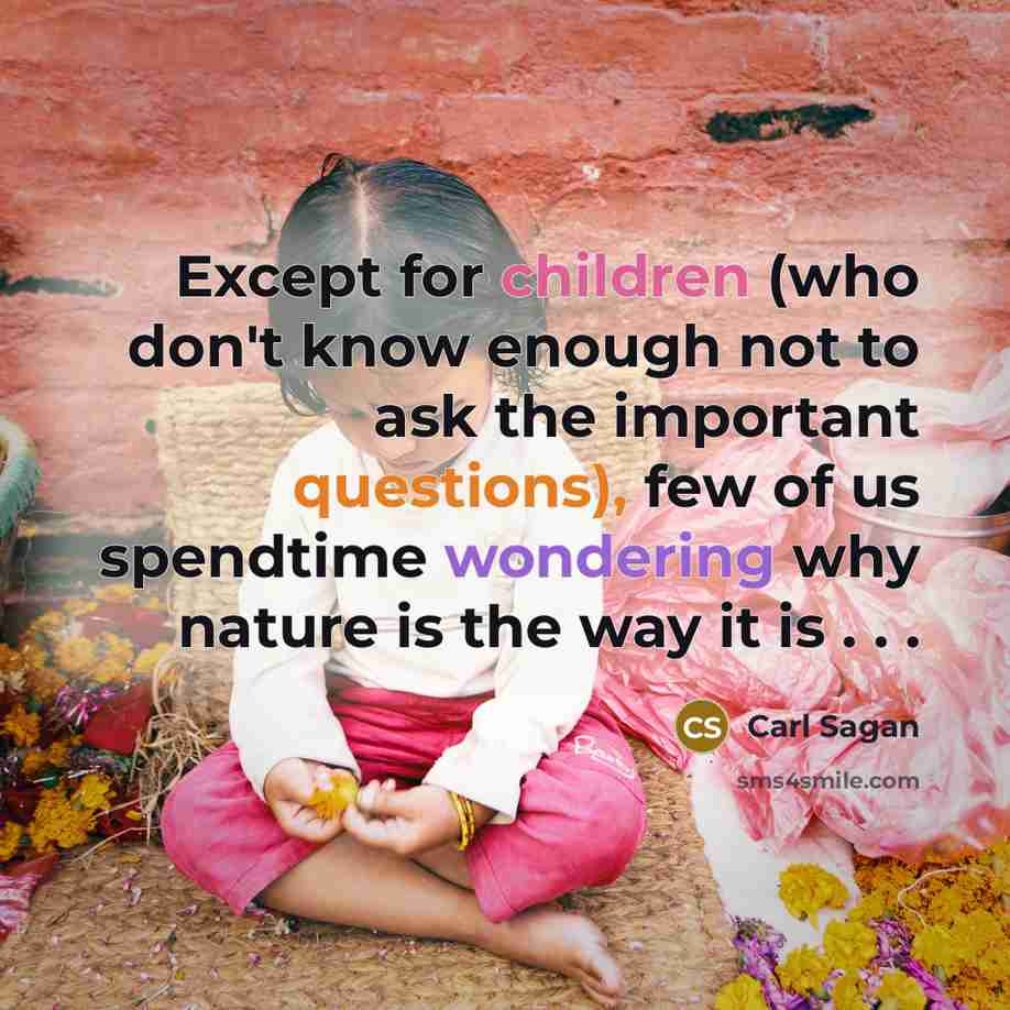 “Except for children (who don't know enough not to ask the important questions), few of us spendtime wondering why nature is the way it is . . .” quote by Carl Sagan