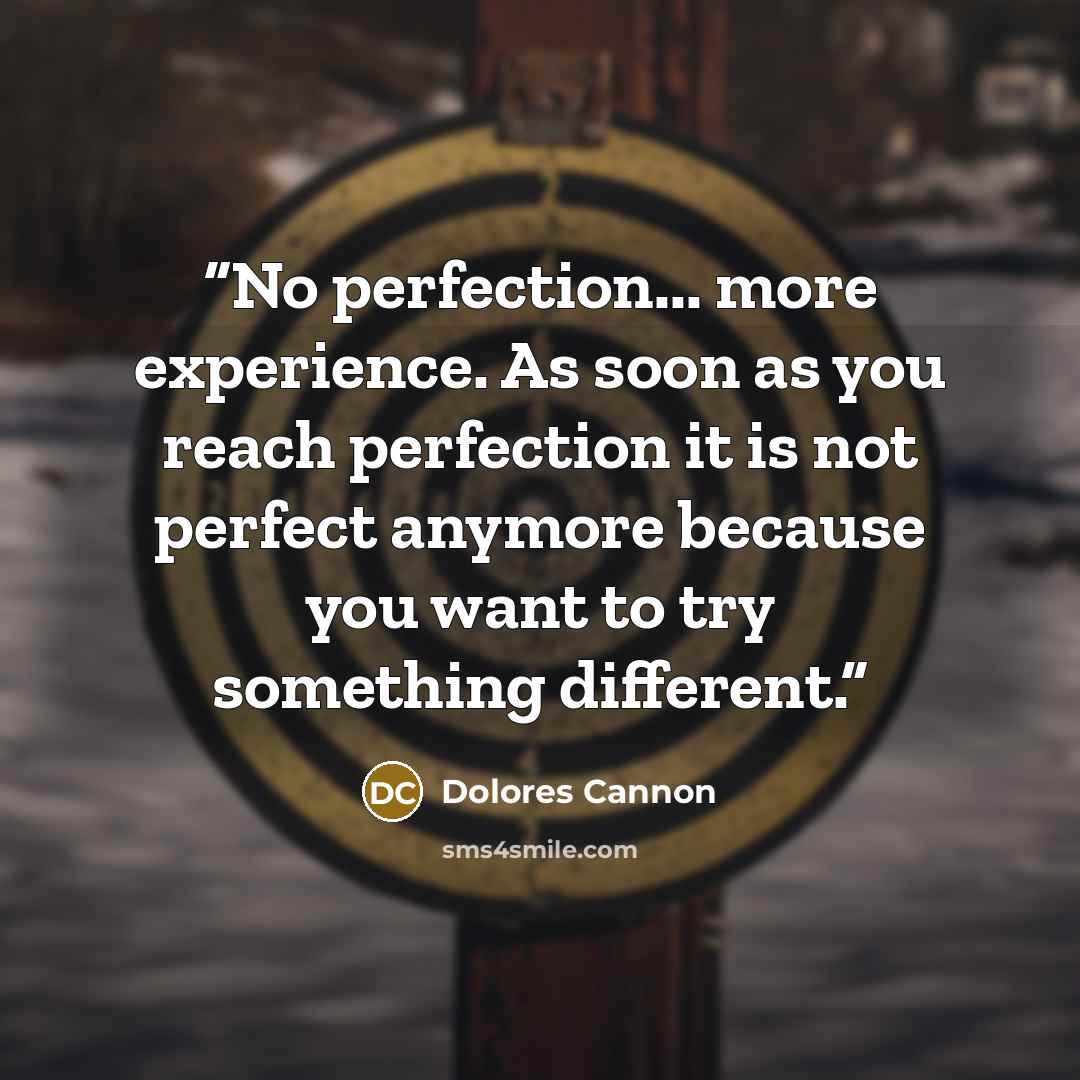 “No perfection... more experience. As soon as you reach perfection it is not perfect anymore because you want to try something different.” quote by Dolores Cannon
