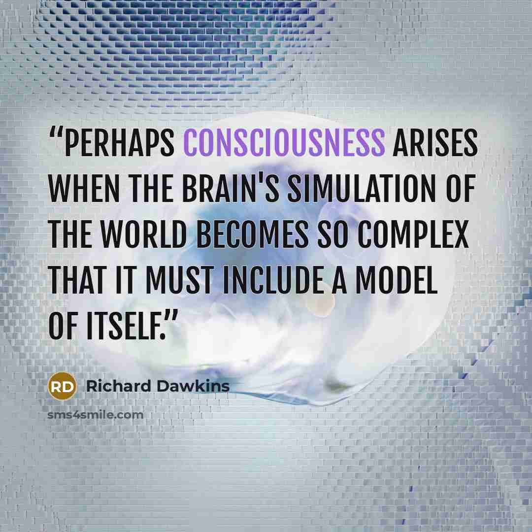“Perhaps consciousness arises when the brain's simulation of the world becomes so complex that it must include a model of itself.” quote by Richard Dawkins