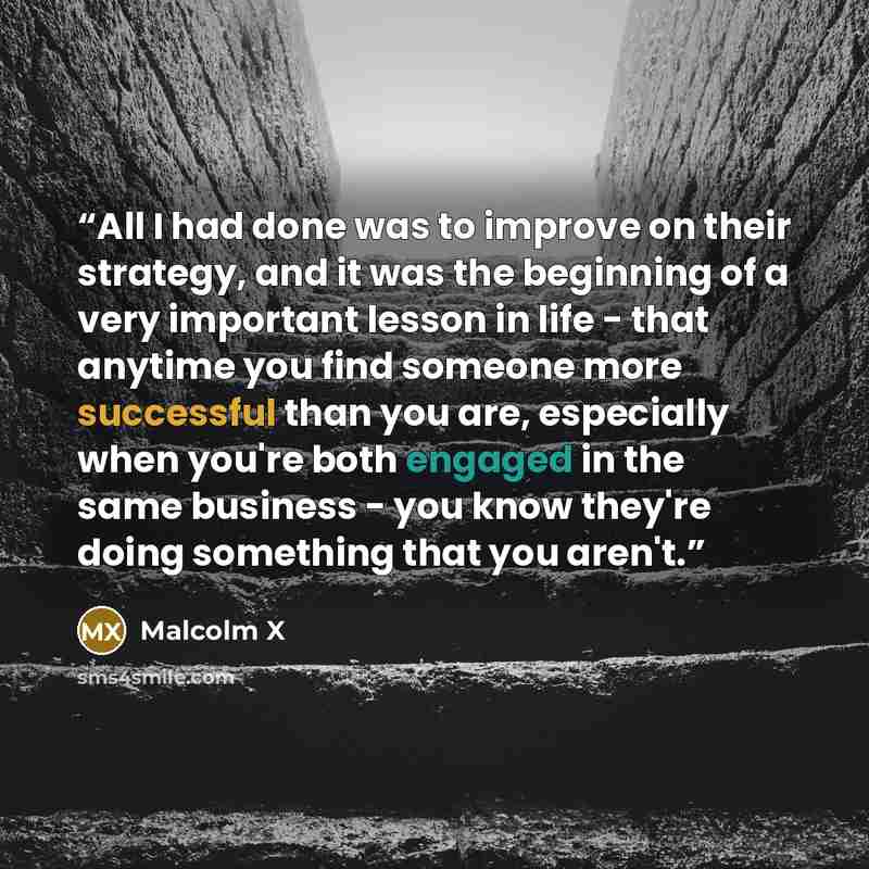 “All I had done was to improve on their strategy, and it was the beginning of a very important lesson in life - that anytime you find someone more successful than you are, especially when you're both engaged in the same business - you know they're doing something that you aren't.” quote by Malcolm X