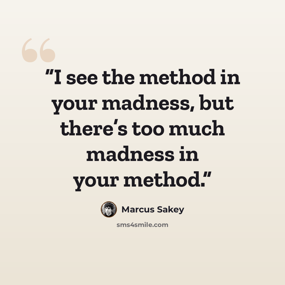 “I see the method in your madness, but there’s too much madness in your method.” quote by Marcus Sakey