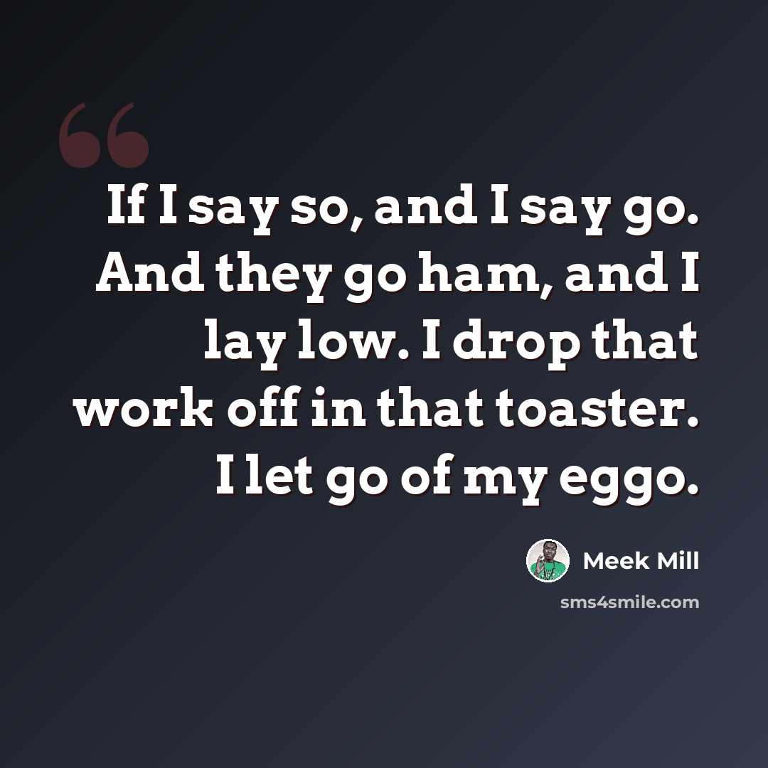 “If I say so, and I say go. And they go ham, and I lay low. I drop that work off in that toaster. I let go of my eggo.” quote by Meek Mill