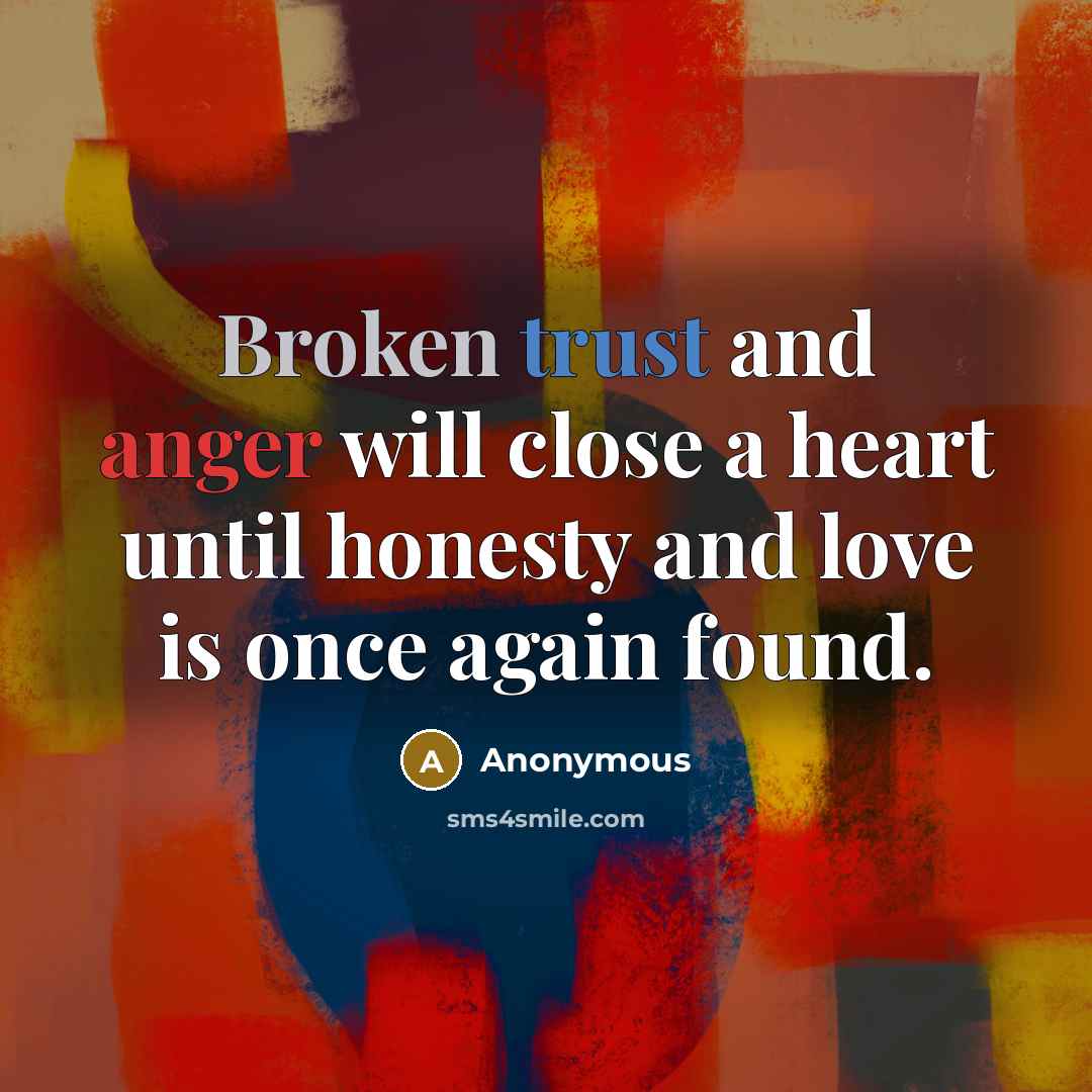 “Broken trust and anger will close a heart until honesty and love is once again found.” quote by Anonymous