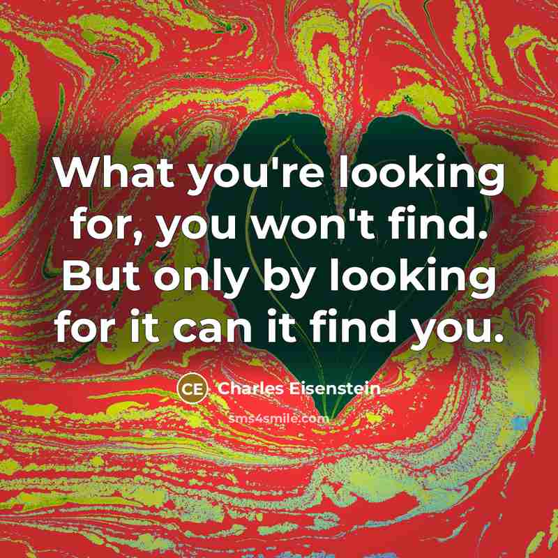 “What you're looking for, you won't find. But only by looking for it can it find you.” quote by Charles Eisenstein