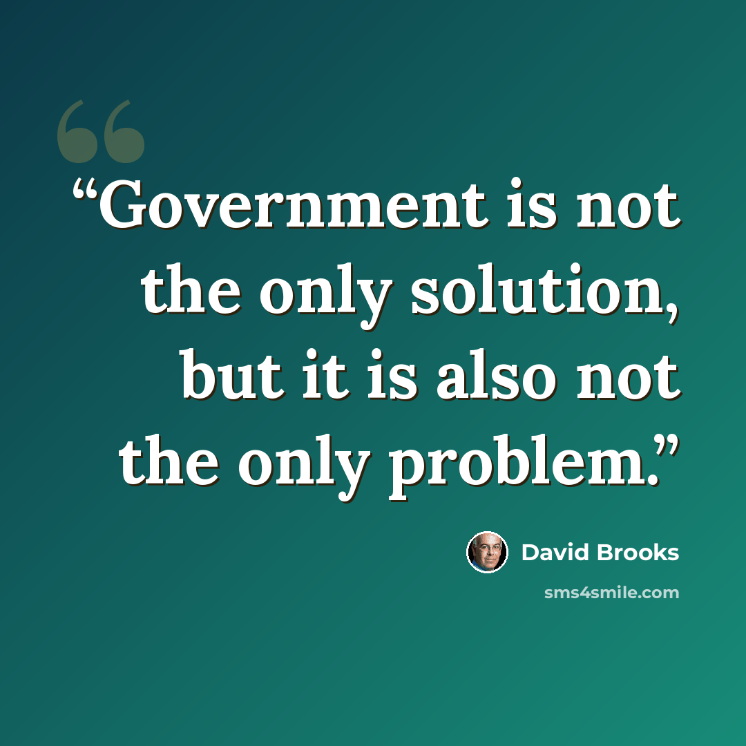“Government is not the only solution, but it is also not the only problem.” quote by David Brooks
