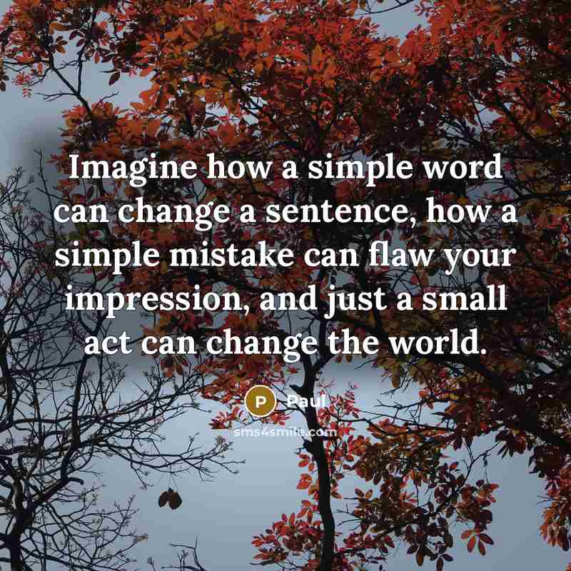 “Imagine how a simple word can change a sentence, how a simple mistake can flaw your impression, and just a small act can change the world.” quote by Paul