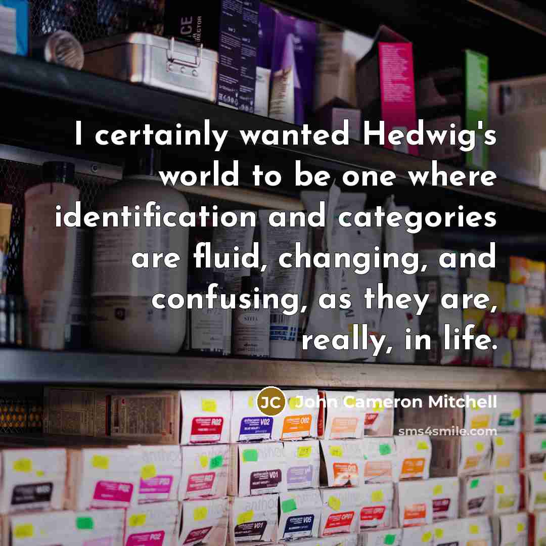 “I certainly wanted Hedwig's world to be one where identification and categories are fluid, changing, and confusing, as they are, really, in life.” quote by John Cameron Mitchell