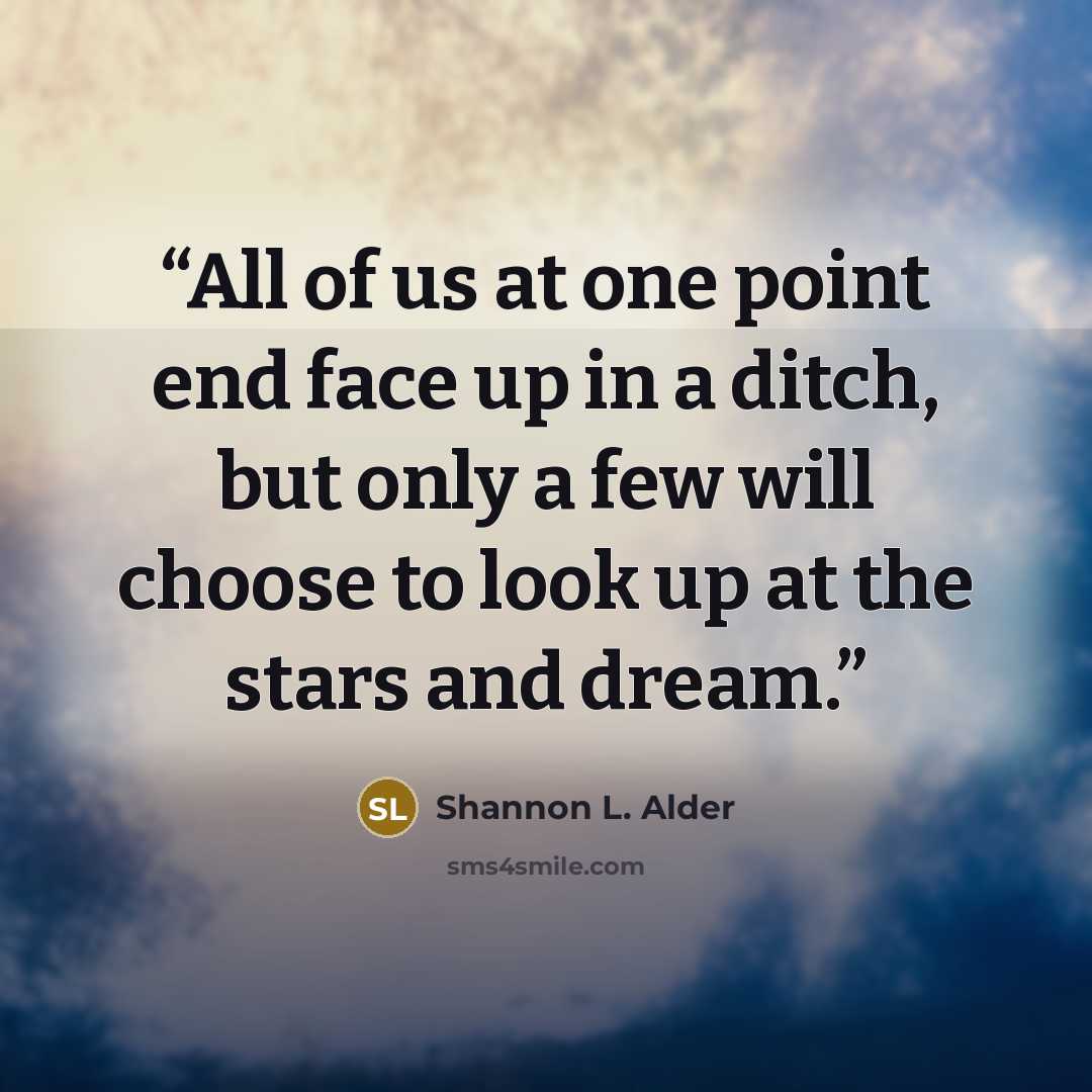 “All of us at one point end face up in a ditch, but only a few will choose to look up at the stars and dream.” quote by Shannon L. Alder