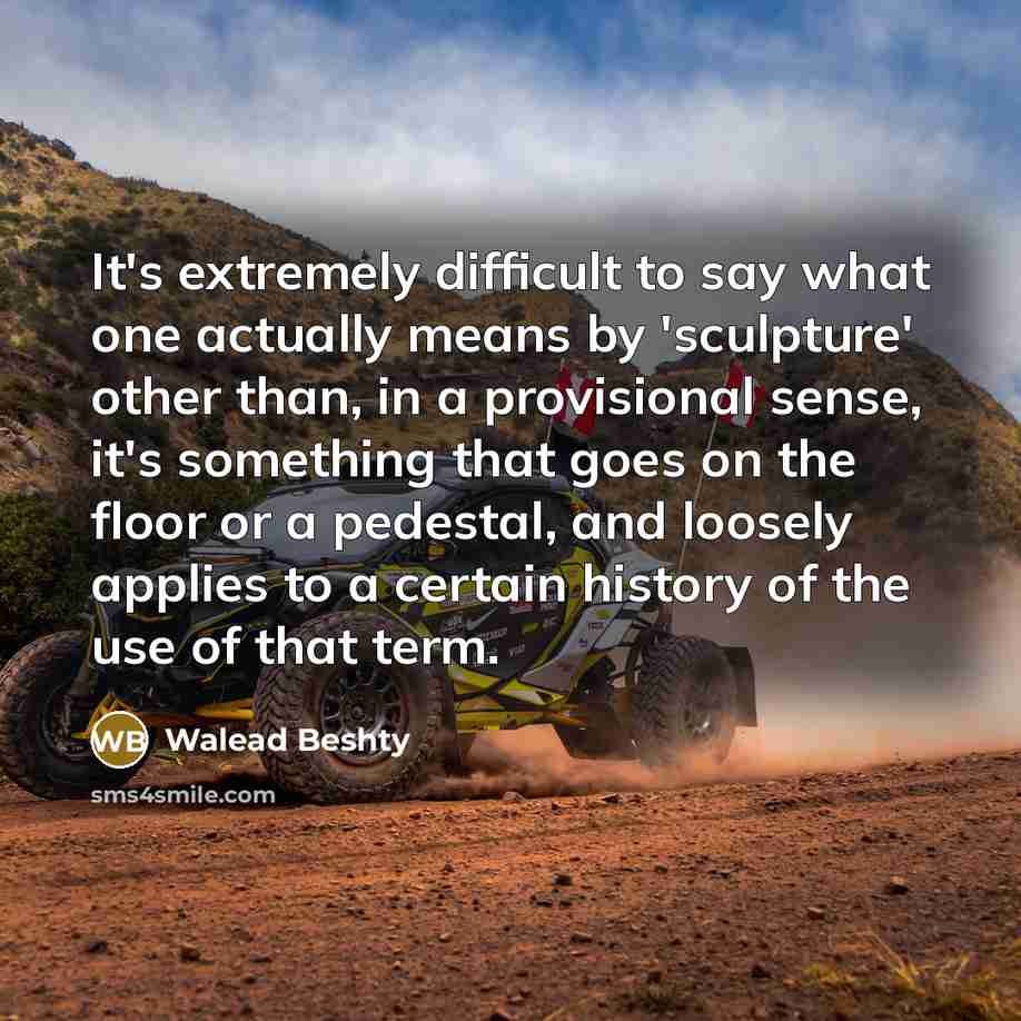 “It's extremely difficult to say what one actually means by 'sculpture' other than, in a provisional sense, it's something that goes on the floor or a pedestal, and loosely applies to a certain history of the use of that term.” quote by Walead Beshty