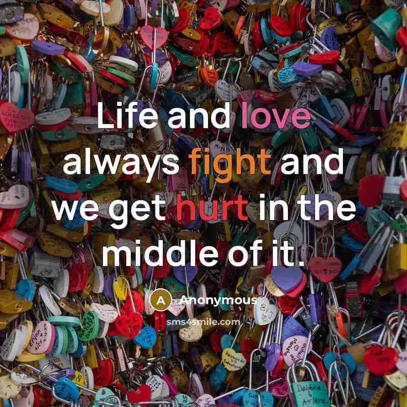 “Life and love always fight and we get hurt in the middle of it.” quote by Anonymous