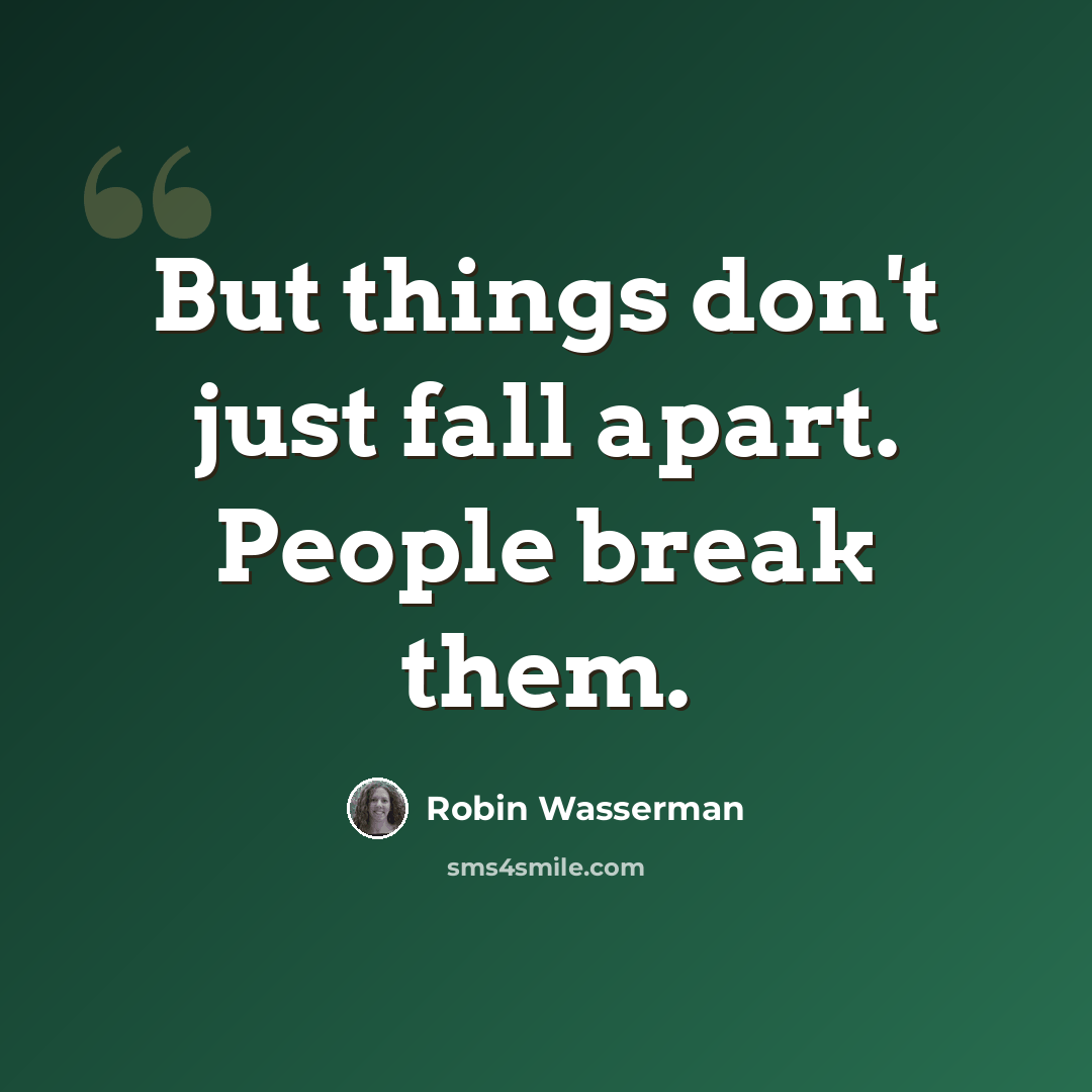 “But things don't just fall apart. People break them.” quote by Robin Wasserman