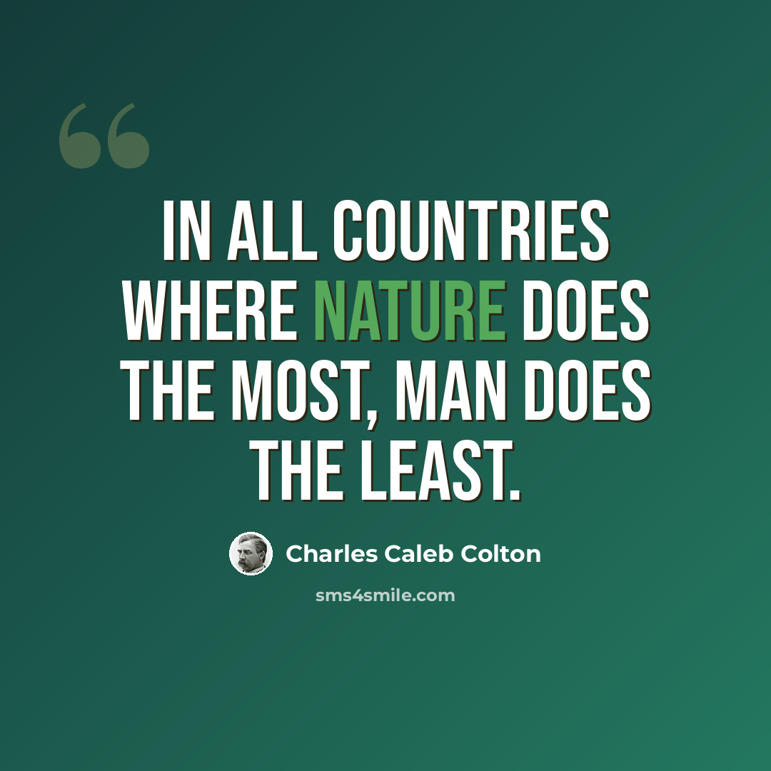 “In all countries where nature does the most, man does the least.” quote by Charles Caleb Colton