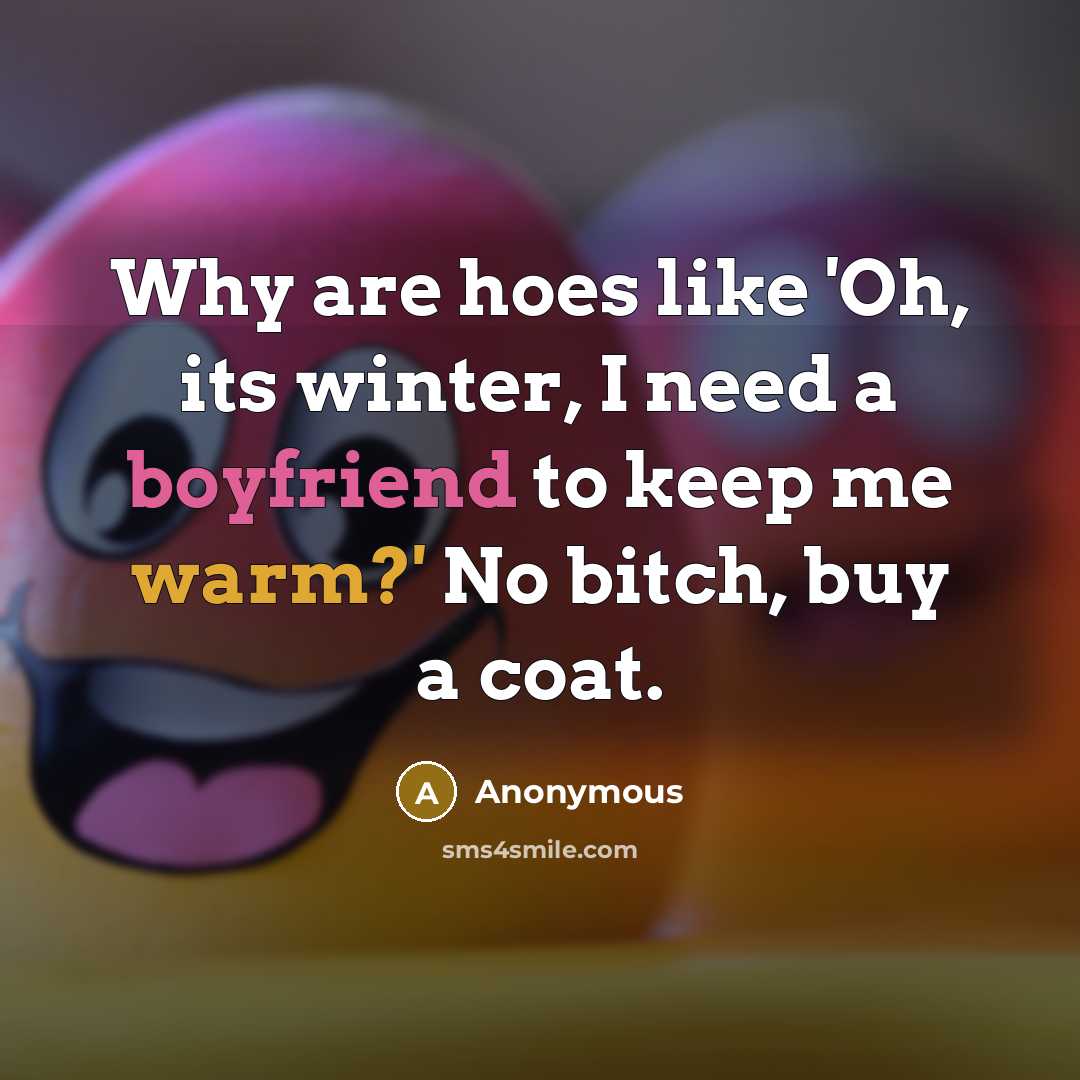“Why are hoes like 'Oh, its winter, I need a boyfriend to keep me warm?' No bitch, buy a coat.” quote by Anonymous