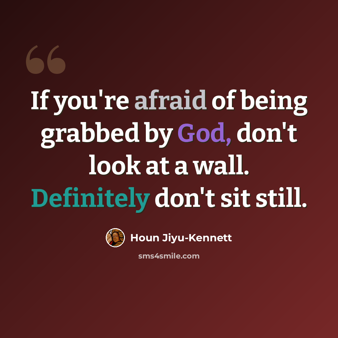 “If you're afraid of being grabbed by God, don't look at a wall. Definitely don't sit still.” quote by Houn Jiyu-Kennett
